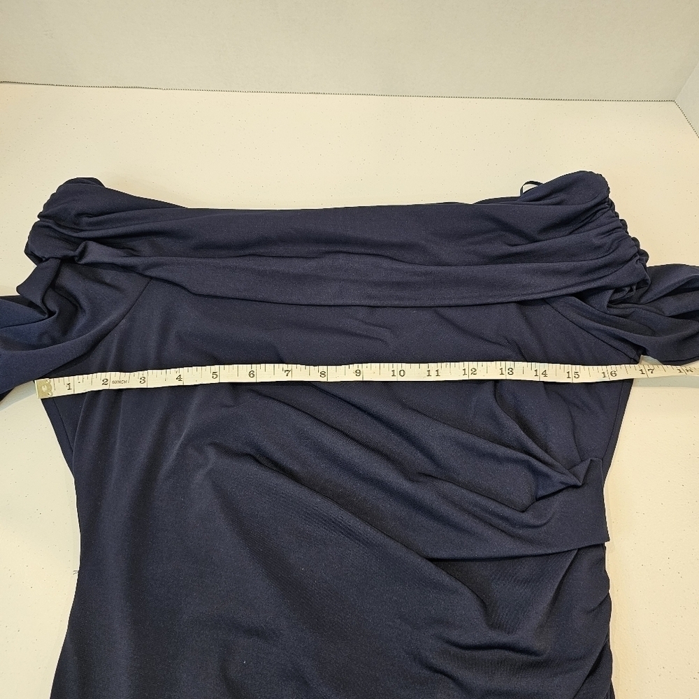 Sam Edelman Off the Shoulder Long Sleeve Midi Body-Con Dress Women's Size 6 Navy - Picture 7 of 13